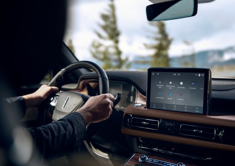 The center touch screen in a 2024 Lincoln Aviator® SUV is shown | Buss Lincoln in McHenry IL